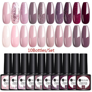 UR SUGAR 10Pcs/set Color Gel Nail Polish Set 122 Colors Semi Permanent UV Led Gel Varnish Soak Off Nail Lacquers Topcoat Just Makeup Me