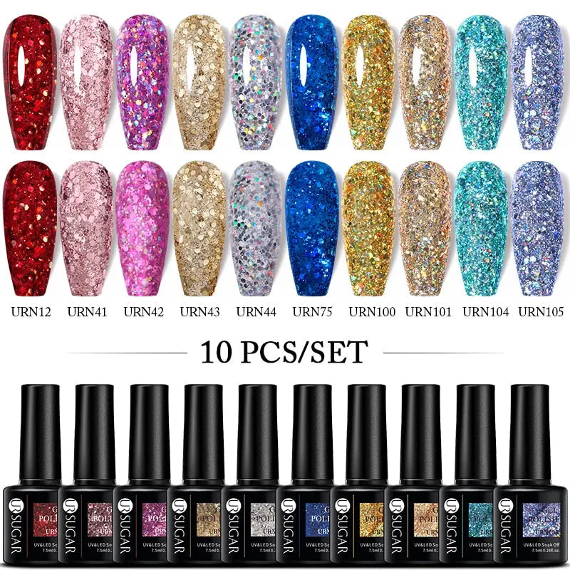 UR SUGAR 10Pcs/set Color Gel Nail Polish Set 122 Colors Semi Permanent UV Led Gel Varnish Soak Off Nail Lacquers Topcoat Just Makeup Me