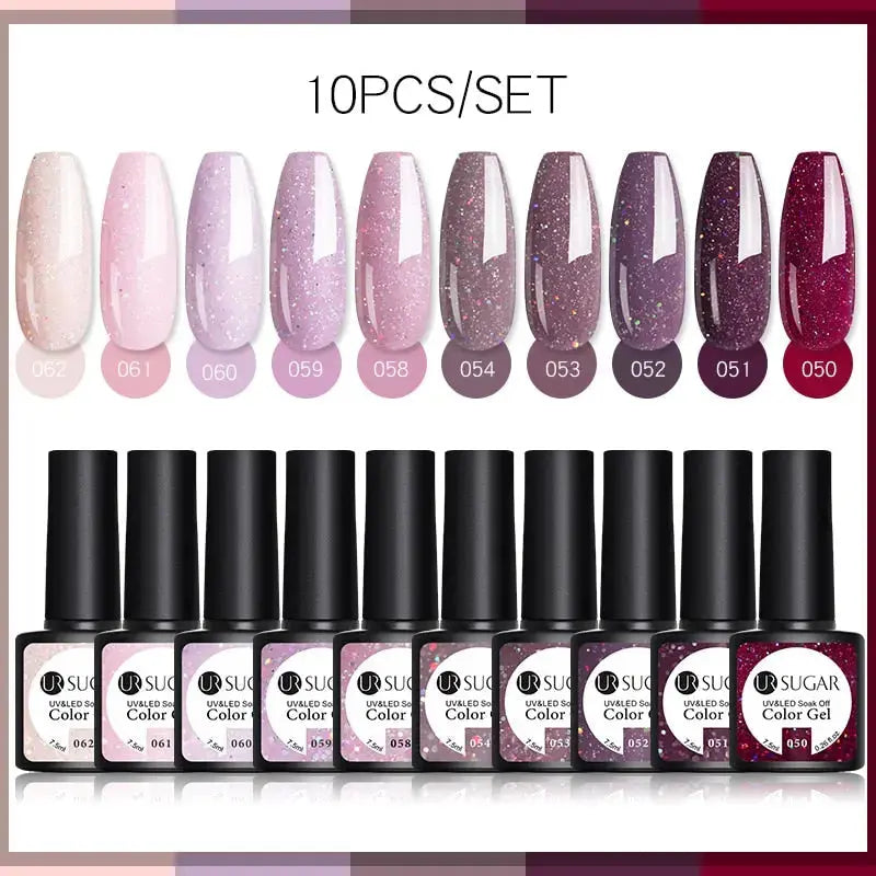 UR SUGAR 10Pcs/set Color Gel Nail Polish Set 122 Colors Semi Permanent UV Led Gel Varnish Soak Off Nail Lacquers Topcoat Just Makeup Me