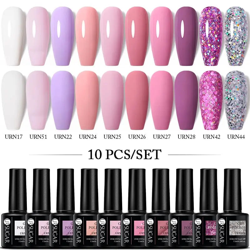 UR SUGAR 10Pcs/set Color Gel Nail Polish Set 122 Colors Semi Permanent UV Led Gel Varnish Soak Off Nail Lacquers Topcoat Just Makeup Me