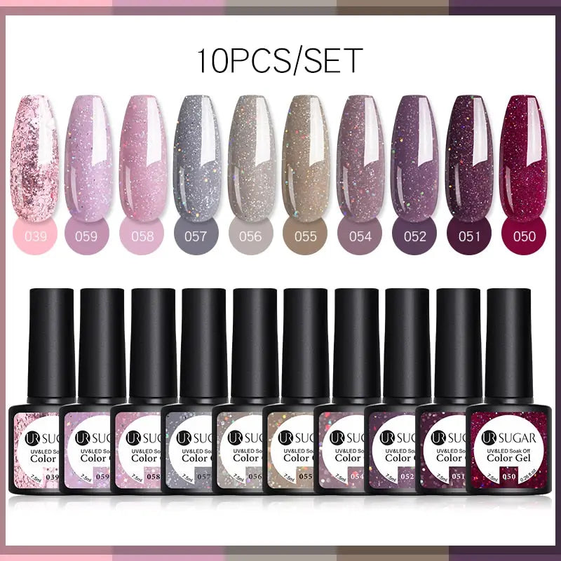 UR SUGAR 10Pcs/set Color Gel Nail Polish Set 122 Colors Semi Permanent UV Led Gel Varnish Soak Off Nail Lacquers Topcoat Just Makeup Me