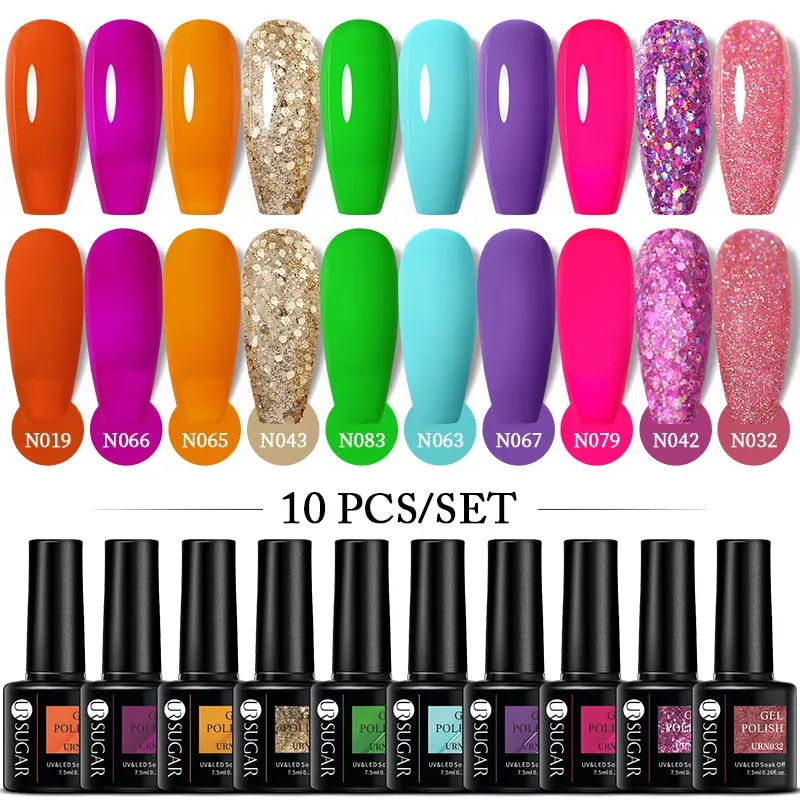 UR SUGAR 10Pcs/set Color Gel Nail Polish Set 122 Colors Semi Permanent UV Led Gel Varnish Soak Off Nail Lacquers Topcoat Just Makeup Me