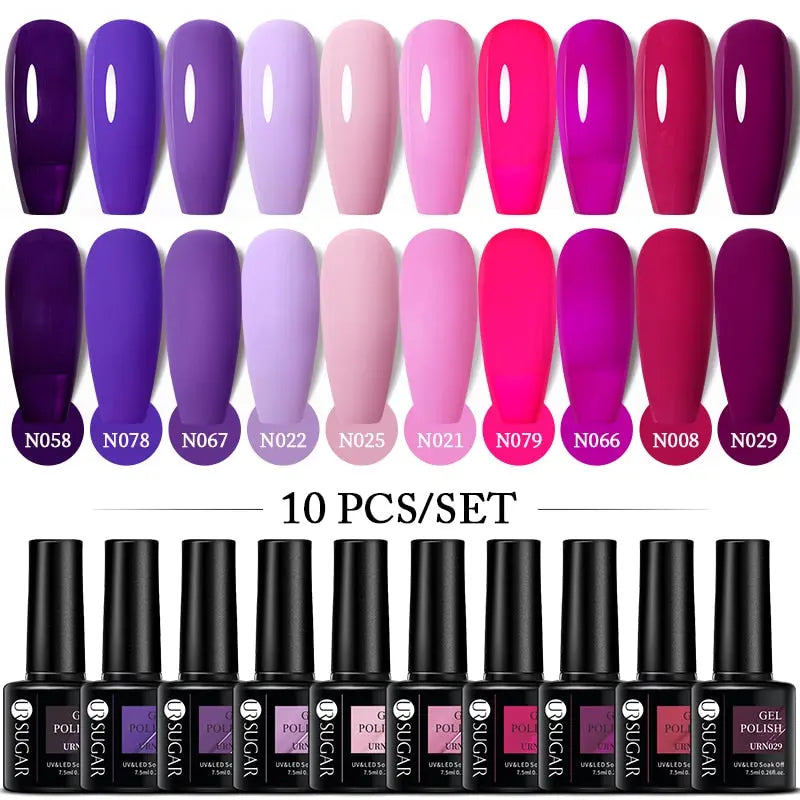 UR SUGAR 10Pcs/set Color Gel Nail Polish Set 122 Colors Semi Permanent UV Led Gel Varnish Soak Off Nail Lacquers Topcoat Just Makeup Me