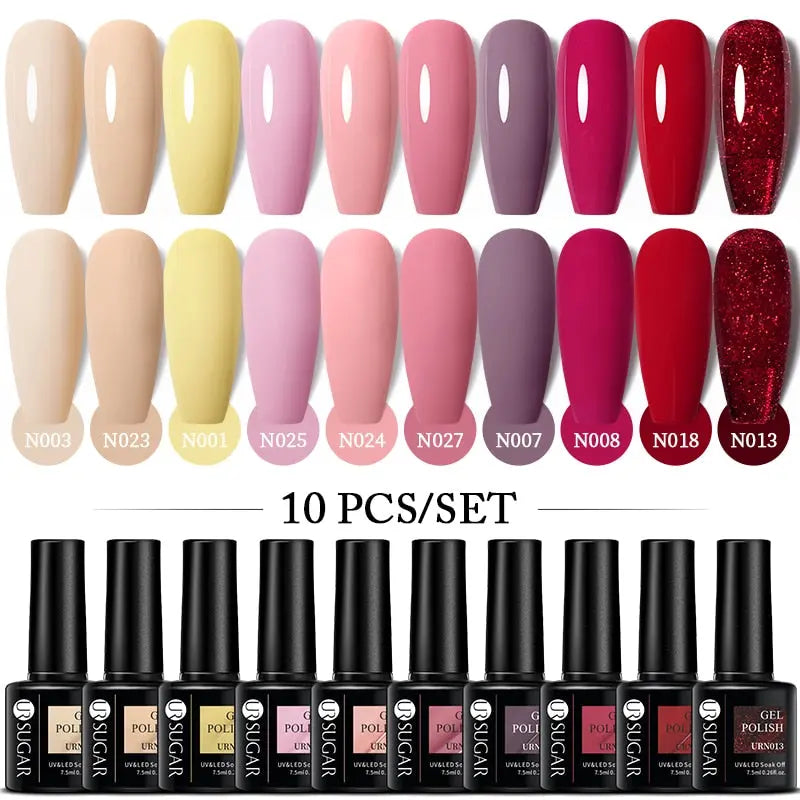 UR SUGAR 10Pcs/set Color Gel Nail Polish Set 122 Colors Semi Permanent UV Led Gel Varnish Soak Off Nail Lacquers Topcoat Just Makeup Me