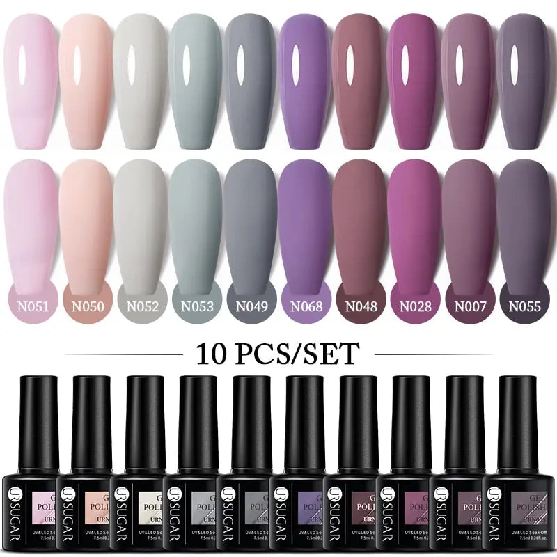 UR SUGAR 10Pcs/set Color Gel Nail Polish Set 122 Colors Semi Permanent UV Led Gel Varnish Soak Off Nail Lacquers Topcoat Just Makeup Me