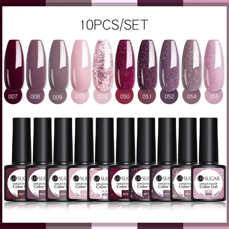 UR SUGAR 10Pcs/set Color Gel Nail Polish Set 122 Colors Semi Permanent UV Led Gel Varnish Soak Off Nail Lacquers Topcoat Just Makeup Me