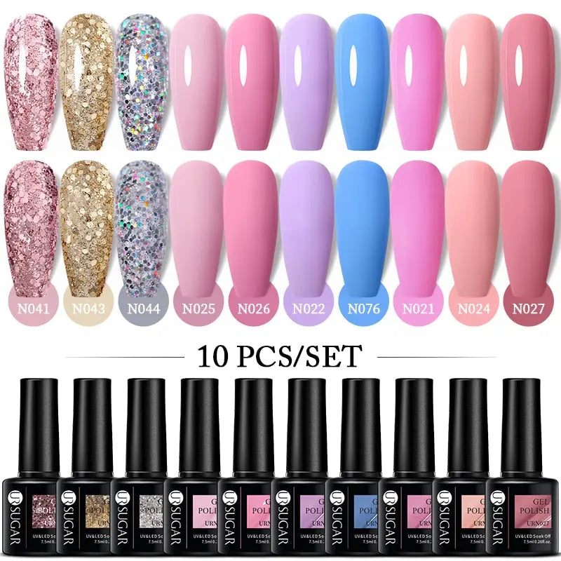 UR SUGAR 10Pcs/set Color Gel Nail Polish Set 122 Colors Semi Permanent UV Led Gel Varnish Soak Off Nail Lacquers Topcoat Just Makeup Me