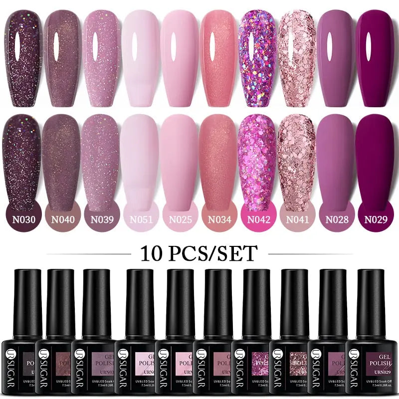 UR SUGAR 10Pcs/set Color Gel Nail Polish Set 122 Colors Semi Permanent UV Led Gel Varnish Soak Off Nail Lacquers Topcoat Just Makeup Me