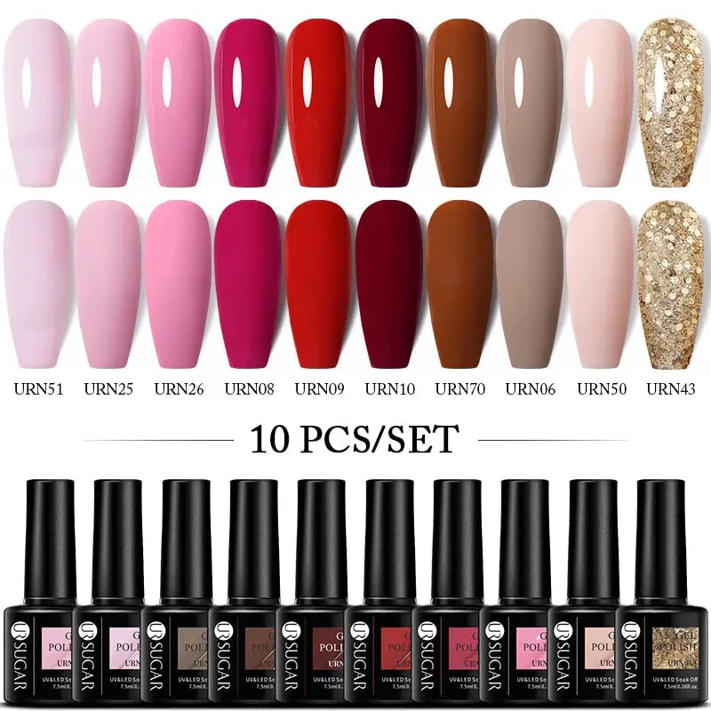 UR SUGAR 10Pcs/set Color Gel Nail Polish Set 122 Colors Semi Permanent UV Led Gel Varnish Soak Off Nail Lacquers Topcoat Just Makeup Me