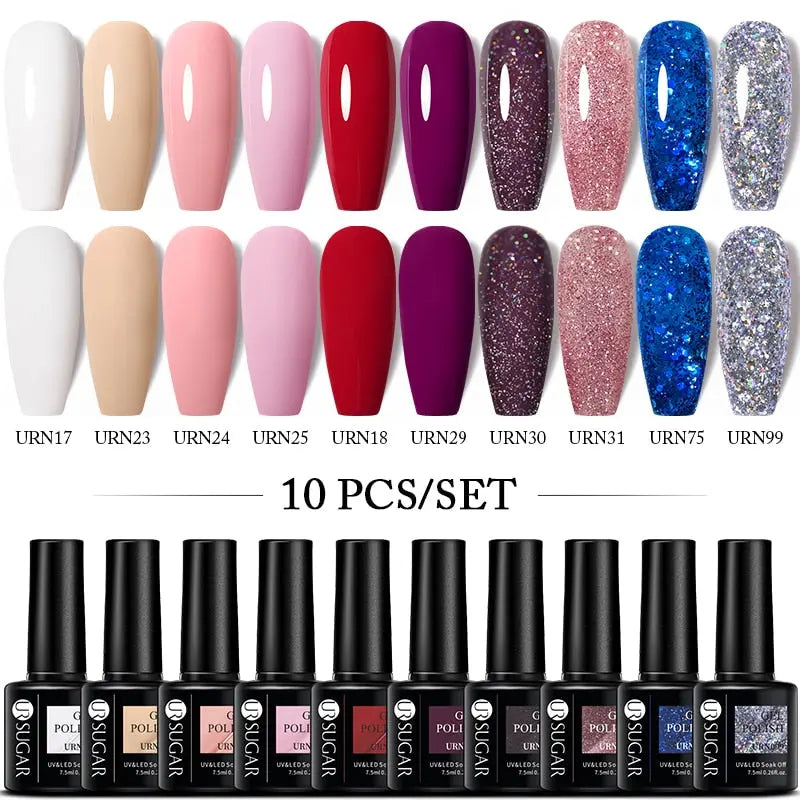 UR SUGAR 10Pcs/set Color Gel Nail Polish Set 122 Colors Semi Permanent UV Led Gel Varnish Soak Off Nail Lacquers Topcoat Just Makeup Me