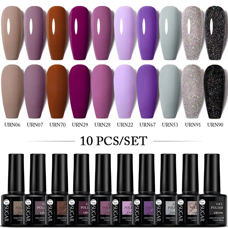 UR SUGAR 10Pcs/set Color Gel Nail Polish Set 122 Colors Semi Permanent UV Led Gel Varnish Soak Off Nail Lacquers Topcoat Just Makeup Me