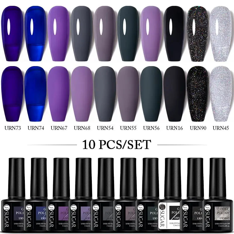 UR SUGAR 10Pcs/set Color Gel Nail Polish Set 122 Colors Semi Permanent UV Led Gel Varnish Soak Off Nail Lacquers Topcoat Just Makeup Me