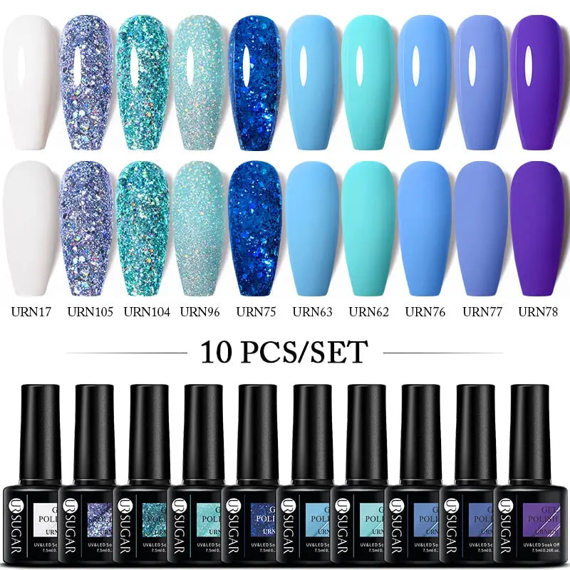 UR SUGAR 10Pcs/set Color Gel Nail Polish Set 122 Colors Semi Permanent UV Led Gel Varnish Soak Off Nail Lacquers Topcoat Just Makeup Me