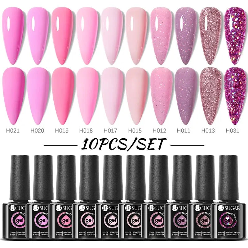 UR SUGAR 10Pcs/set Color Gel Nail Polish Set 122 Colors Semi Permanent UV Led Gel Varnish Soak Off Nail Lacquers Topcoat Just Makeup Me