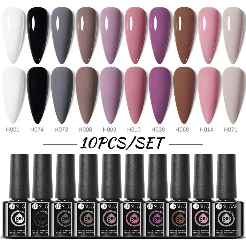 UR SUGAR 10Pcs/set Color Gel Nail Polish Set 122 Colors Semi Permanent UV Led Gel Varnish Soak Off Nail Lacquers Topcoat Just Makeup Me