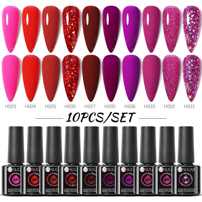 UR SUGAR 10Pcs/set Color Gel Nail Polish Set 122 Colors Semi Permanent UV Led Gel Varnish Soak Off Nail Lacquers Topcoat Just Makeup Me