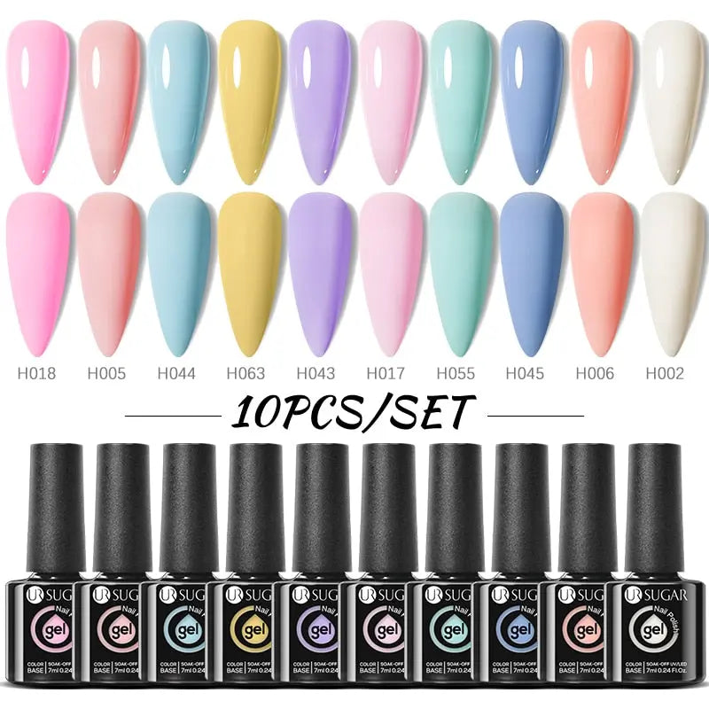 UR SUGAR 10Pcs/set Color Gel Nail Polish Set 122 Colors Semi Permanent UV Led Gel Varnish Soak Off Nail Lacquers Topcoat Just Makeup Me