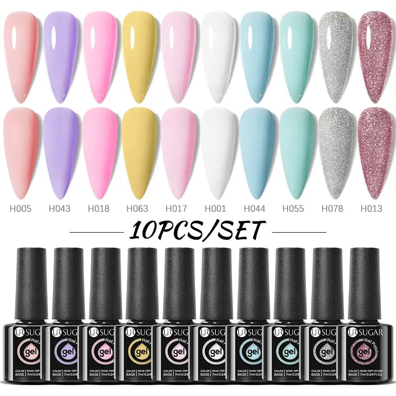 UR SUGAR 10Pcs/set Color Gel Nail Polish Set 122 Colors Semi Permanent UV Led Gel Varnish Soak Off Nail Lacquers Topcoat Just Makeup Me