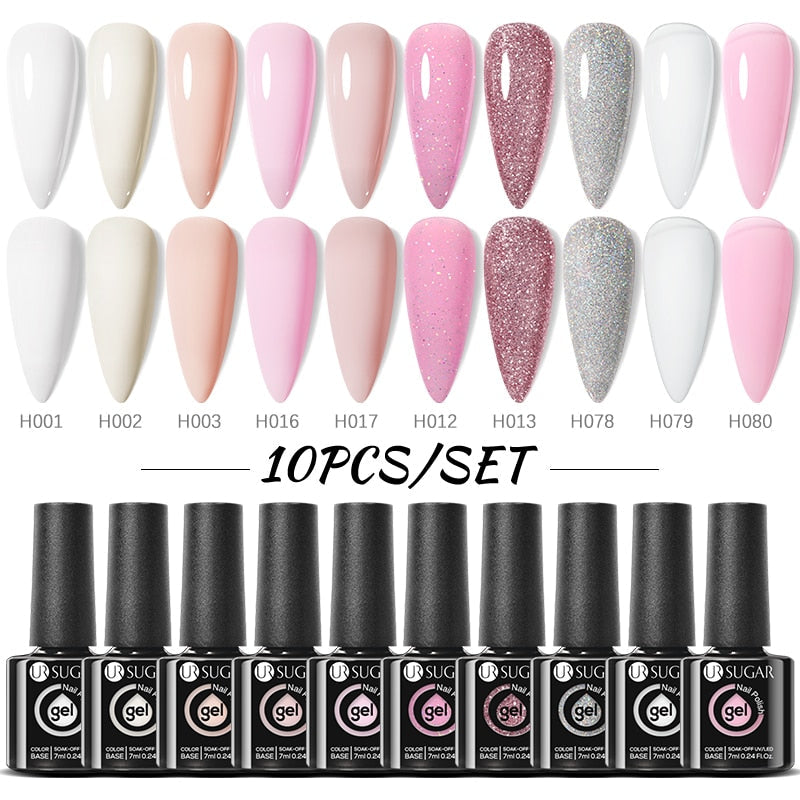 UR SUGAR 10Pcs/set Color Gel Nail Polish Set 122 Colors Semi Permanent UV Led Gel Varnish Soak Off Nail Lacquers Topcoat Just Makeup Me