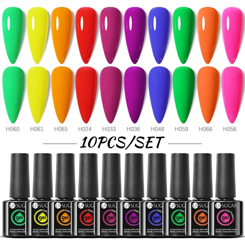 UR SUGAR 10Pcs/set Color Gel Nail Polish Set 122 Colors Semi Permanent UV Led Gel Varnish Soak Off Nail Lacquers Topcoat Just Makeup Me