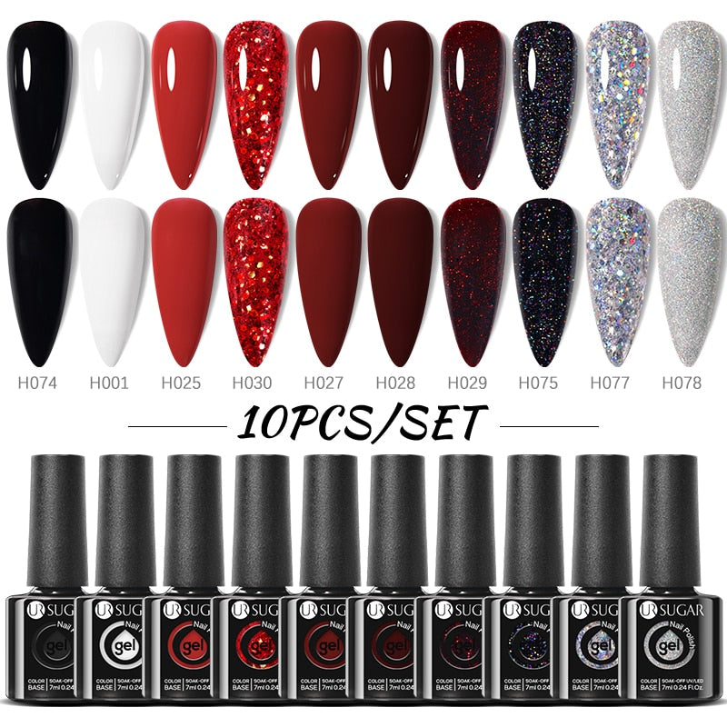 UR SUGAR 10Pcs/set Color Gel Nail Polish Set 122 Colors Semi Permanent UV Led Gel Varnish Soak Off Nail Lacquers Topcoat Just Makeup Me