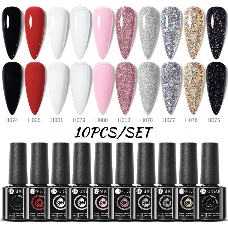 UR SUGAR 10Pcs/set Color Gel Nail Polish Set 122 Colors Semi Permanent UV Led Gel Varnish Soak Off Nail Lacquers Topcoat Just Makeup Me