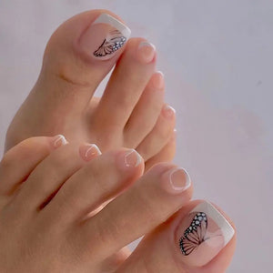 24pcs  False Toe Nails Summer Full Cover Wearable Fake Toenail Art Full Finished Removable Nail Stickers Press on Toenail Just Makeup Me