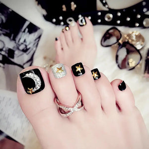 24pcs  False Toe Nails Summer Full Cover Wearable Fake Toenail Art Full Finished Removable Nail Stickers Press on Toenail Just Makeup Me