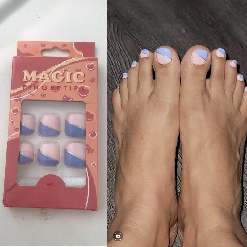 24pcs  False Toe Nails Summer Full Cover Wearable Fake Toenail Art Full Finished Removable Nail Stickers Press on Toenail Just Makeup Me