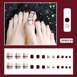 24pcs  False Toe Nails Summer Full Cover Wearable Fake Toenail Art Full Finished Removable Nail Stickers Press on Toenail Just Makeup Me