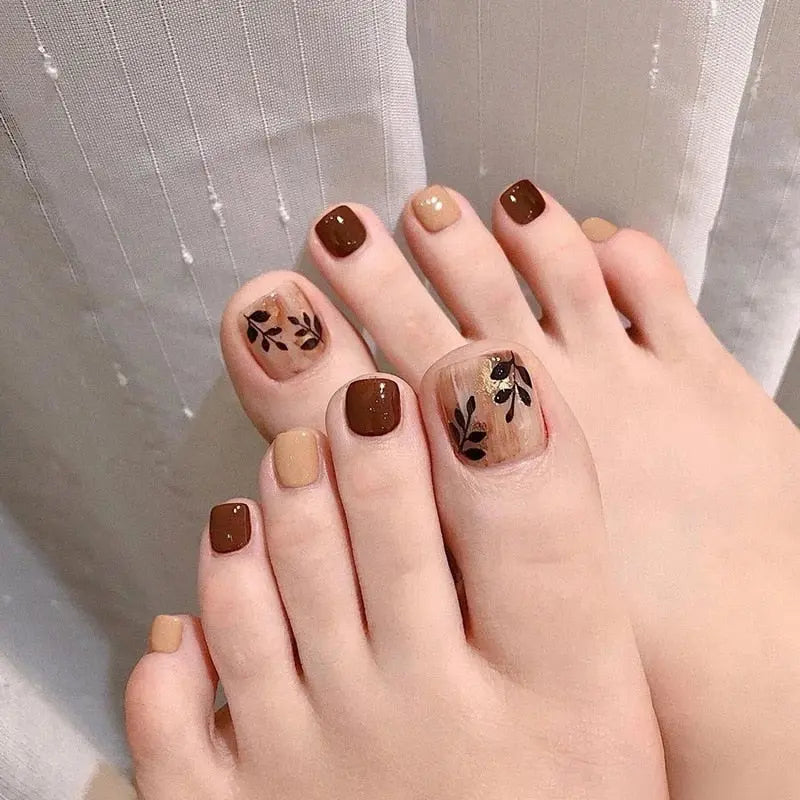 24pcs  False Toe Nails Summer Full Cover Wearable Fake Toenail Art Full Finished Removable Nail Stickers Press on Toenail Just Makeup Me