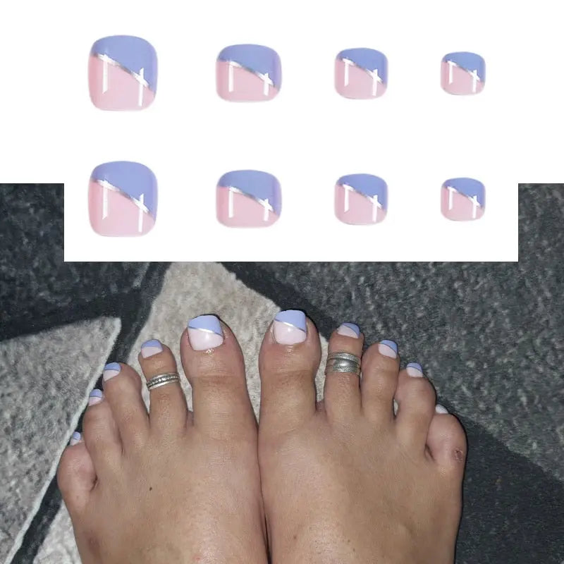 24pcs  False Toe Nails Summer Full Cover Wearable Fake Toenail Art Full Finished Removable Nail Stickers Press on Toenail Just Makeup Me