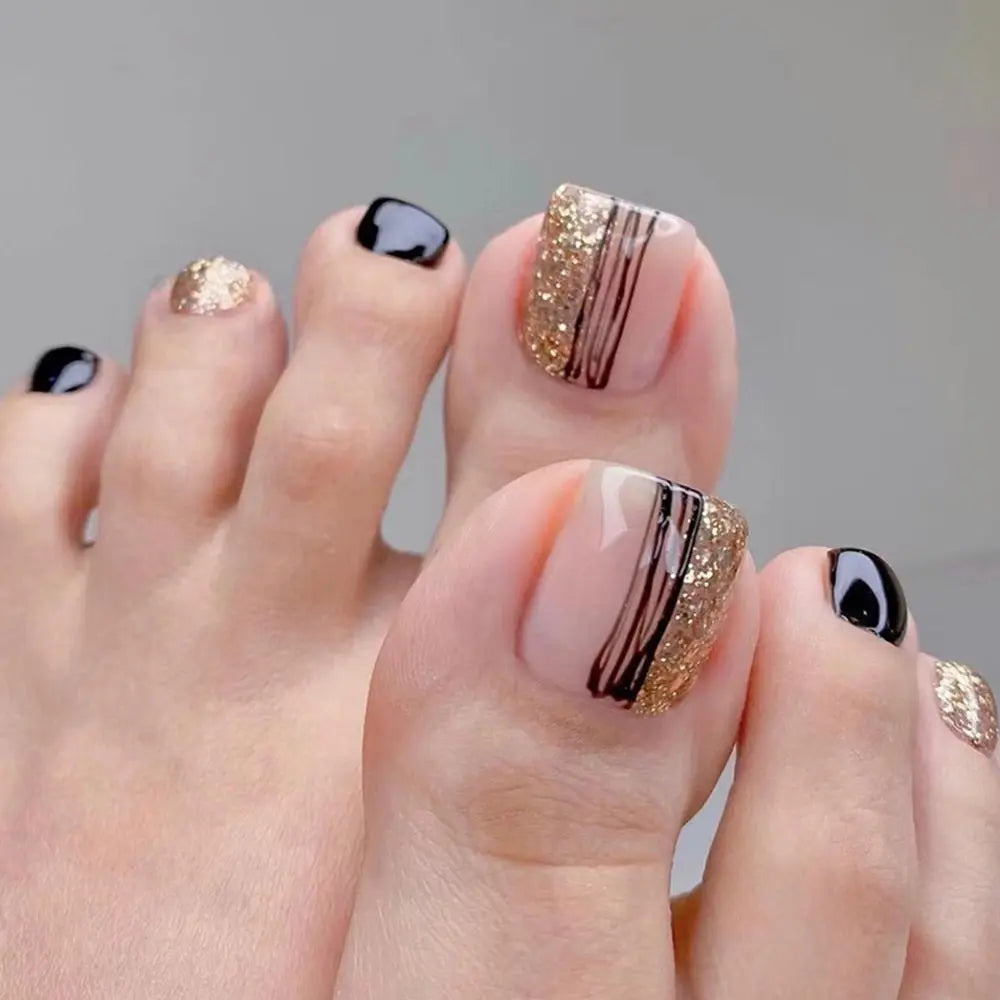 24pcs  False Toe Nails Summer Full Cover Wearable Fake Toenail Art Full Finished Removable Nail Stickers Press on Toenail Just Makeup Me