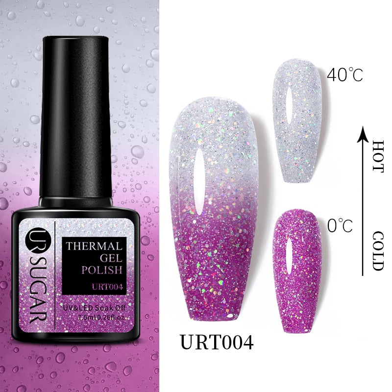 UR SUGAR 7.5ml Thermal 3-layers Color Changing UV Gel Polish sparkle Glitter Nail Gel Polish Soak Off Nail Art Gel Varnishes